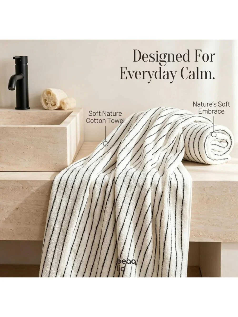 Soft 100% Cotton Striped Bath Towels Set - 8 Pack, Quick-Dry, White Color